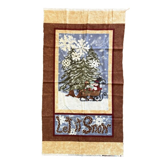Let It Snow Quilt Panel FLANNEL Fabric Snowman Sleigh Ride Troy Corp Riverwood - Picture 1 of 6